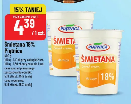 Śmietana Piątnica 18% promocja w POLOmarket