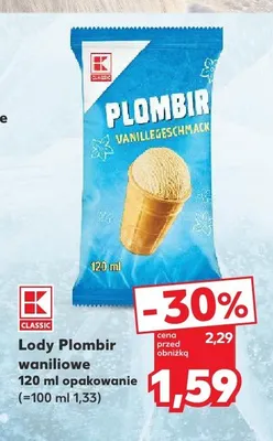 Lody Plombir waniliowe K-Classic promocja w Kaufland