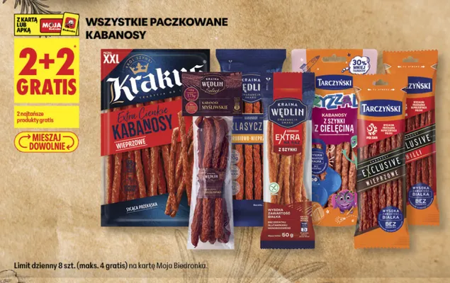 Kabanosy extra cienkie wieprzowe XXL Krakus promocja w Biedronka
