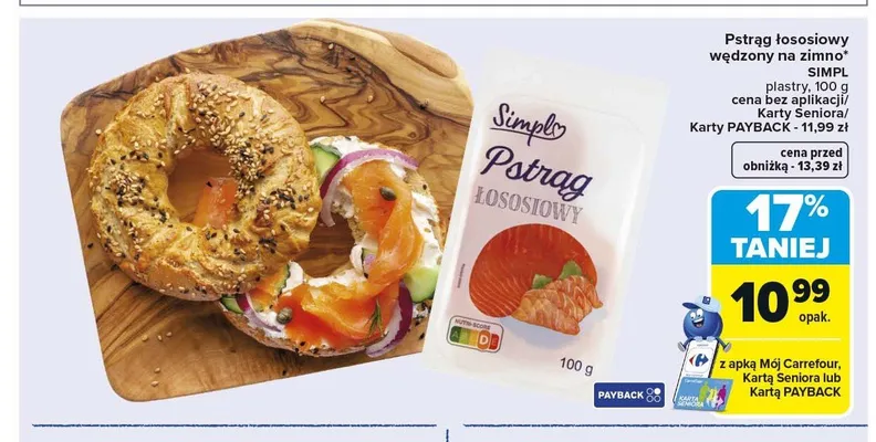 Pstrąg łososiowy wędzony na zimno plastry Simpl promocja w Carrefour