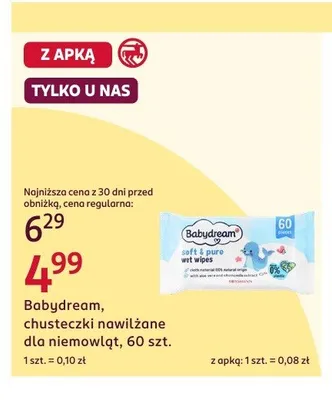 Chusteczki nawilżane dla niemowląt Babydream promocja w Rossmann