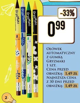 Ołówek automatyczny z gumką GryzMaki promocja w Dino