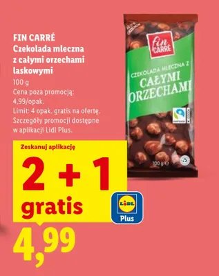 Czekolada mleczna z całymi orzechami laskowymi Fin Carré promocja w Lidl