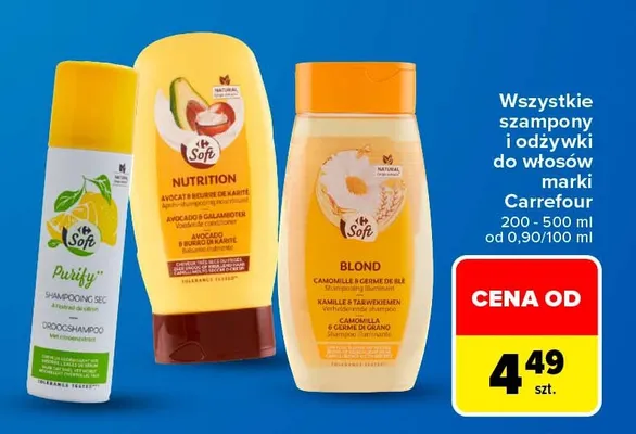 Szampony i odżywki do włosów Carrefour Soft promocja w Carrefour