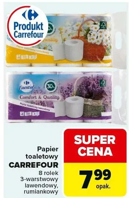 Papier toaletowy 8 rolek 3-warstwowy lawendowy, rumiankowy promocja w Carrefour