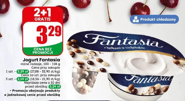 Jogurt Fantasia z kulkami w czekoladzie promocja w Dino