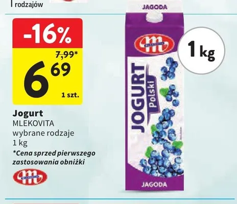Jogurt owocowy Mlekovita Jogurt Polski jagodowy promocja w Intermarche