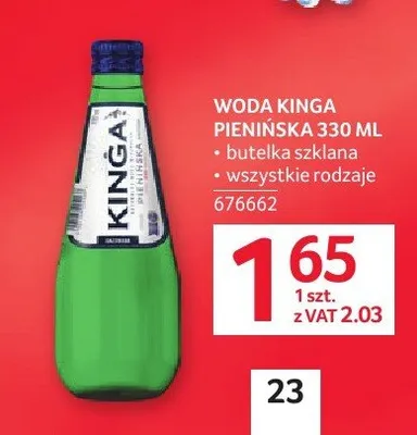 Woda Kinga Pienińska butelka szklana promocja w Selgros