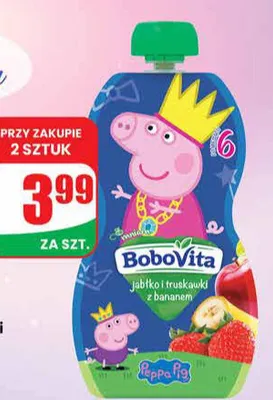 Deser w tubce Peppa jabłko i truskawki z bananem promocja w Dino
