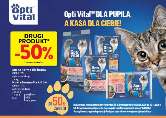 Sucha karma dla kotów Optivital sterile z łososiem promocja w Intermarche