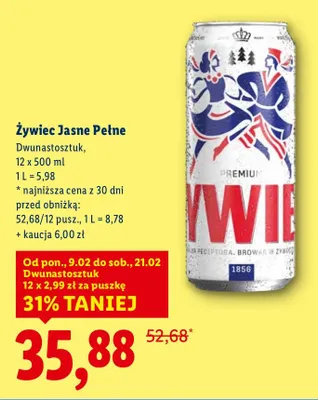 Piwo Żywiec Jasne Pełne 12-pak promocja w Lidl