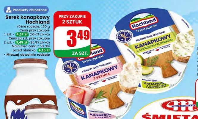 Serek kanapkowy różne rodzaje Hochland promocja w Dino