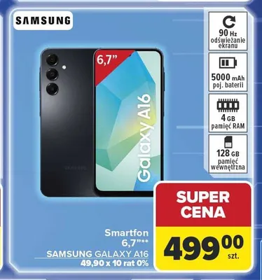 Smartfon 6,7" SAMSUNG GALAXY A16 promocja w Carrefour