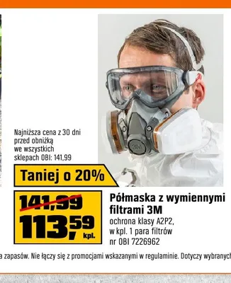 Półmaska z wymiennymi filtrami 3m ochrona klasy A2P2 promocja w OBI
