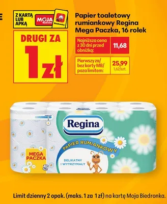 Papier toaletowy rumiankowy Regina Mega Paczka 16-pak promocja w Biedronka
