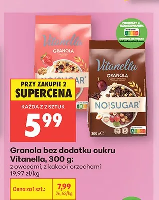 Granola bez dodatku cukru Vitanella z kakao i orzechami promocja w Biedronka