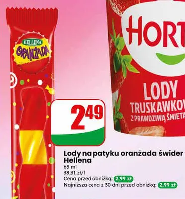 Lody na patyku oranżada świder Hellena promocja w Dino