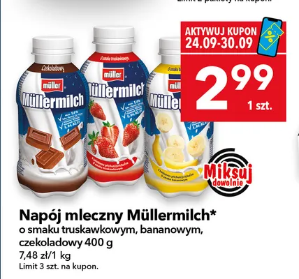 Napój mleczny Müllermilch o smaku czekoladowym promocja w LEWIATAN