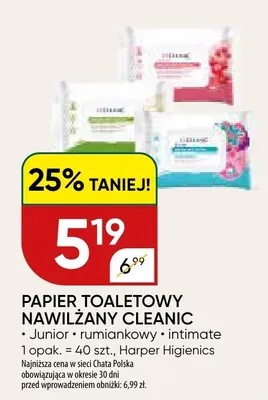 Papier toaletowy nawilżany Cleanic Junior promocja w Chata Polska