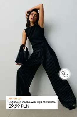 Eleganckie spodnie wide leg z zakładkami promocja w Sinsay