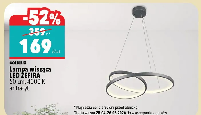 Lampa wisząca Goldlux LED Zefira 50cm 4000K antracyt promocja w Biedronka Home