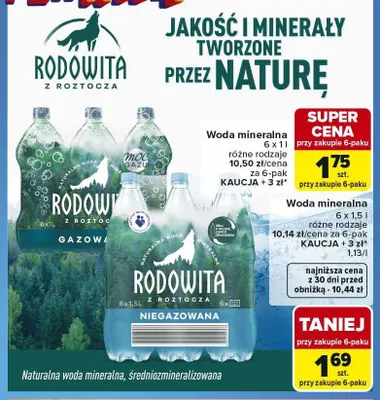 Woda mineralna Rodowita z Roztocza gazowana 6-pak 1l promocja w Carrefour Market