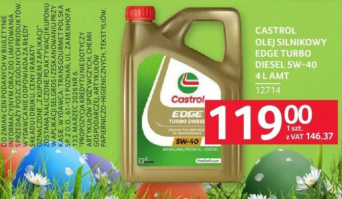 Olej silnikowy Castrol Edge Turbo Diesel 5W-40 4L+1L promocja w Selgros