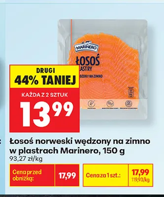 Łosoś norweski wędzony na zimno w plastrach Marinero promocja w Biedronka