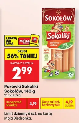 Parówki Sokoliki drobiowo-cielęce promocja w Biedronka