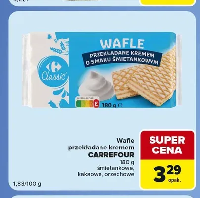 Wafle przekładane kremem śmietankowe Carrefour Classic promocja w Carrefour Market