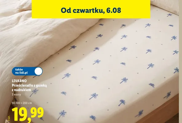 Prześcieradło z gumką z nadrukiem LIVARNO 90-100x200 cm promocja w Lidl