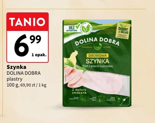Szynka drobiowa z piersi kurczaka plastry Dolina Dobra promocja w Intermarche
