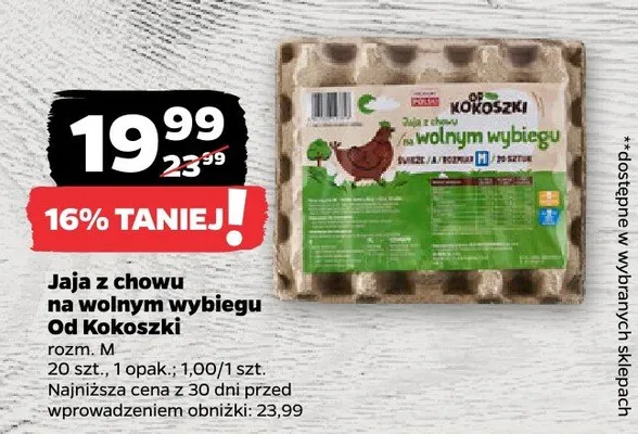 Jaja z chowu na wolnym wybiegu Od Kokoszki rozm. M 20 szt. promocja w Netto
