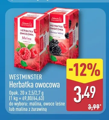 Herbatka owocowa malina Westminster promocja w Aldi