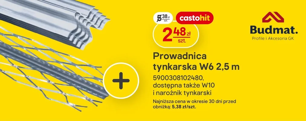 Prowadnica tynkarska W6 2,5 m promocja w Castorama
