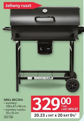 Grill beczka 108x67x96cm, wymiary rusztu: 70x35cm, 392186 promocja w Selgros