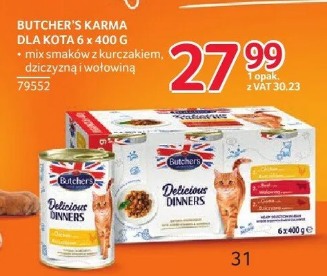 Karma dla kota Butcher's Delicious Dinners mix smaków z kurczakiem, dziczyzną i wołowiną 6-pak 400g promocja w Selgros