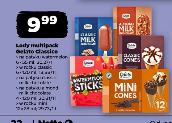 Lody multipack Gelato Classico na patyku Almond Milk Chocolate 4-pak promocja w Netto