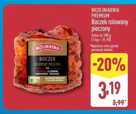 Boczek rolowany pieczony Wędliniarnia Premium promocja w Aldi