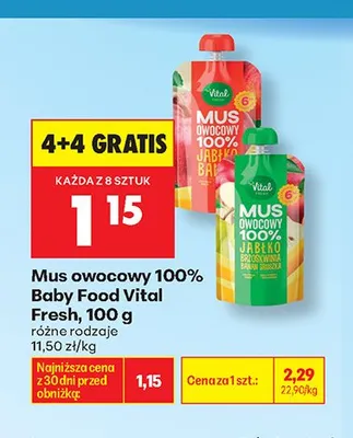 Mus owocowy Vital Fresh Jabłko Brzoskwinia Banan Gruszka promocja w Biedronka