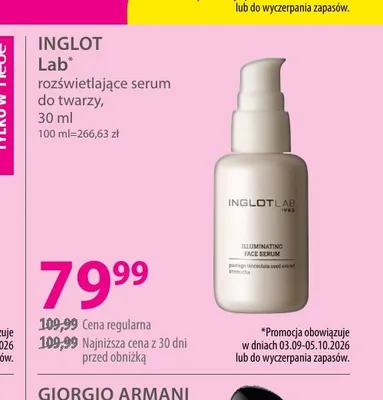 Rozświetlające serum do twarzy Lab Inglot promocja w Hebe