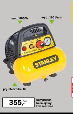 Kompresor bezolejowy Stanley 6 l promocja w Leroy Merlin