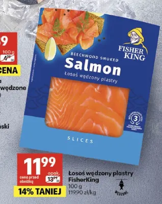 Łosoś wędzony plastry FisherKing promocja w Delikatesy Centrum
