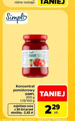 Koncentrat pomidorowy Simpl promocja w Carrefour Market