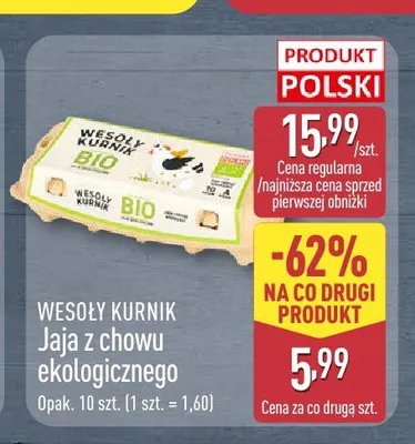 Jaja z chowu ekologicznego Wesoły Kurnik promocja w Aldi