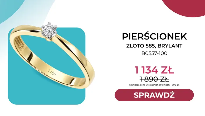 Pierścionek złoto 585 brylant Briju promocja w Briju