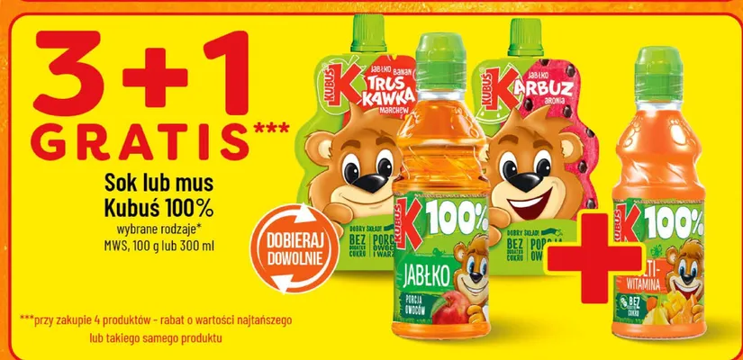 Sok lub mus Kubuś 100% wybrane rodzaje promocja w POLOmarket