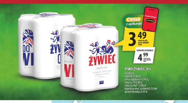 Piwo bezalkoholowe Żywiec 4-pak 500 ml promocja w Arhelan