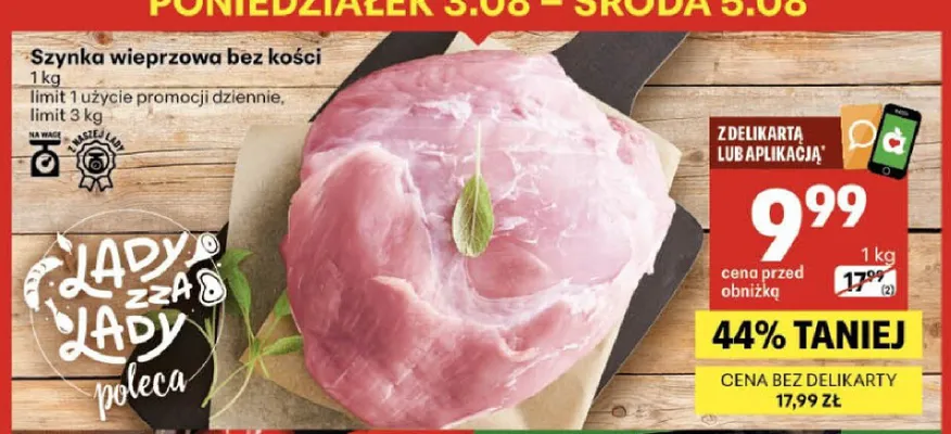 Szynka wieprzowa bez kości promocja w Delikatesy Centrum