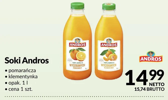 Sok pomarańcza Andros promocja w Makro